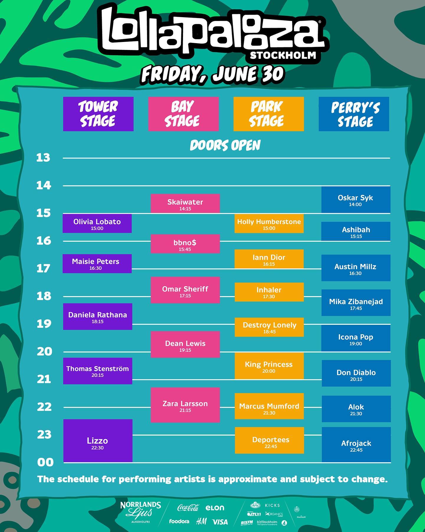 Lollapalooza Stockholm 2023 Unveils Updated Set Times That Festival Site